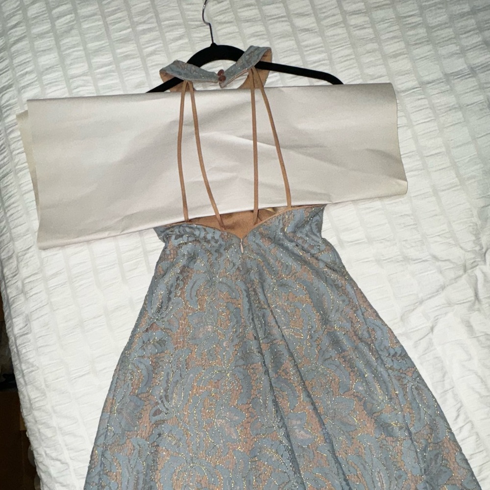 Dress the Population women’s small blue over nude halter high neck dress - Picture 11 of 12